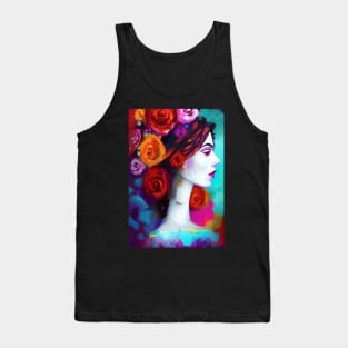 Urban Street Graffiti Style - GA556 - Pretty Latino Girl with Roses Tank Top